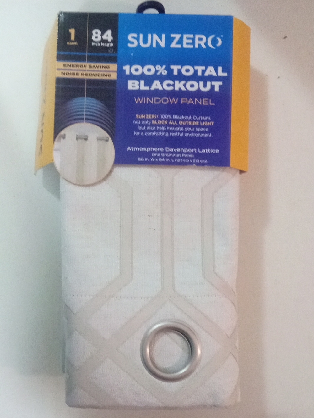 Sun Zero 100% Total Blackout Window Panel - Atmosphere Davenport Lattice NWT $85